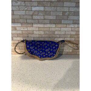 Blue Fortune Cookie Brocade Pearl Acrylic Beads Potli Bag‎
